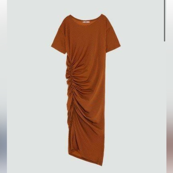 Zara Striped Burnt Orange Midi Dress - Picture 5 of 9